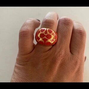 ✨ Coach Gold & Coral Enamel Ring | Size 7 ✨